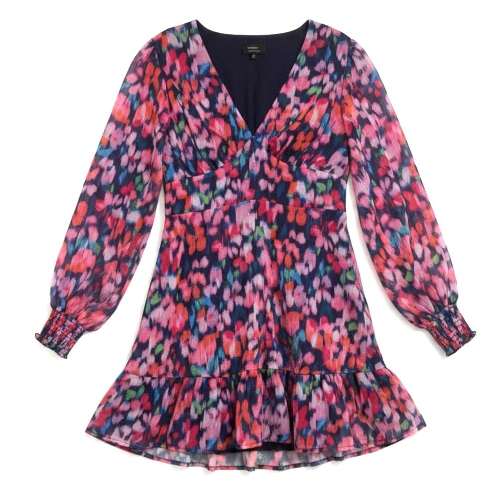 MINKPINK NWT Abstract Balloon Sleeve Ruffle Mini Festival Date Night Dress Med